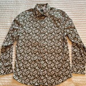Express Slim Abstract Olive Floral Stretch Long Sleeve Shirt Mens Medium NWT